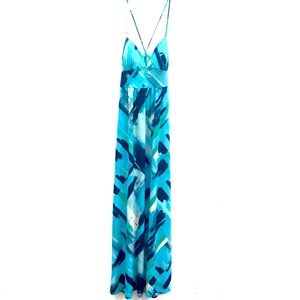 M Blue City Triangles Maxi Spaghetti Strap Summer Sundress Evening Dress Women’s